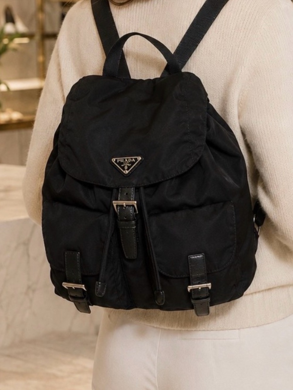 Prada Black Nylon Backpack with Silver Hardware